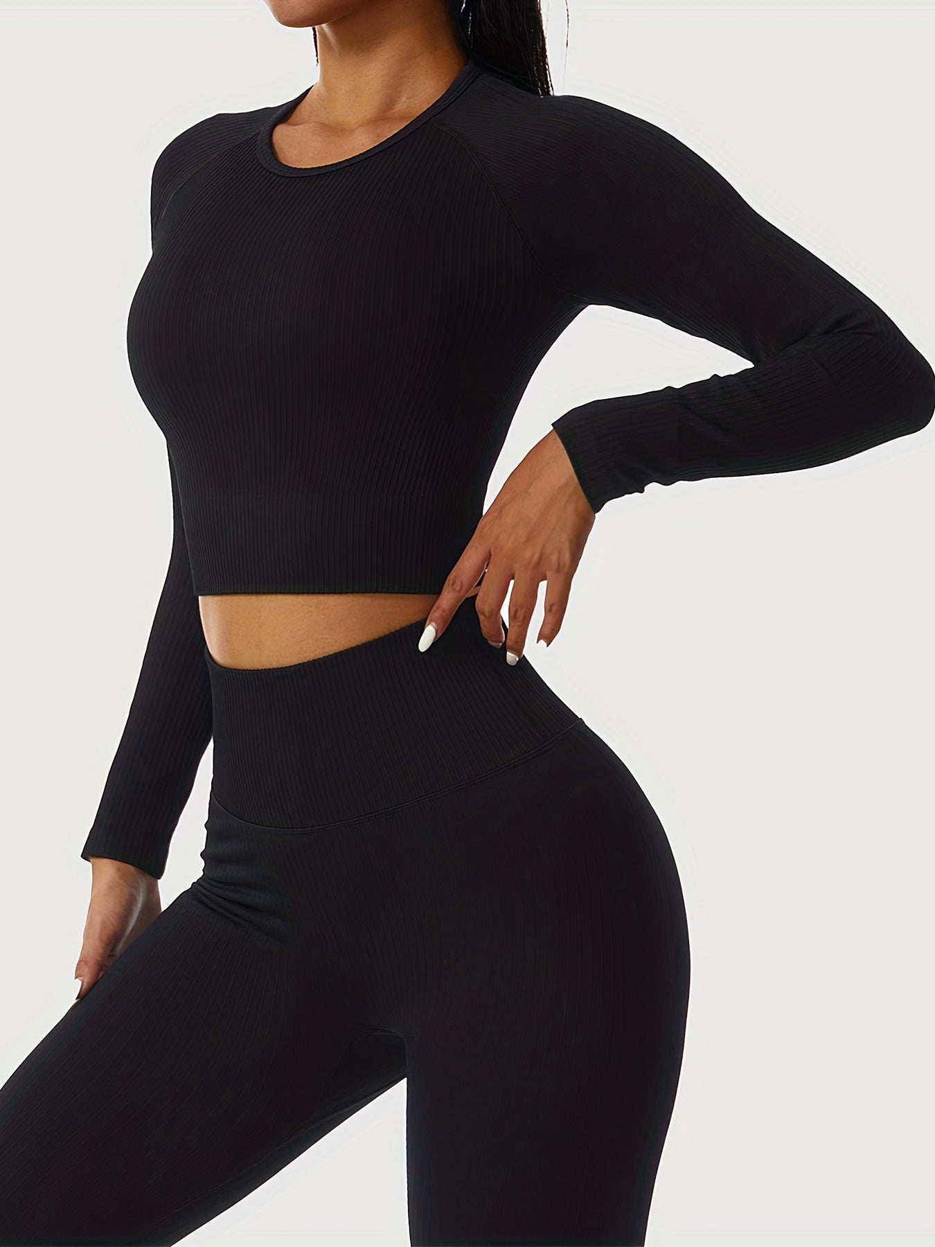 Yoga Set Long Sleeve Crop Top and Butt Lifting Leggings