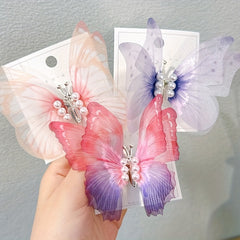 Gradient Butterfly Hair Clip Faux Pearl Non-slip Clip