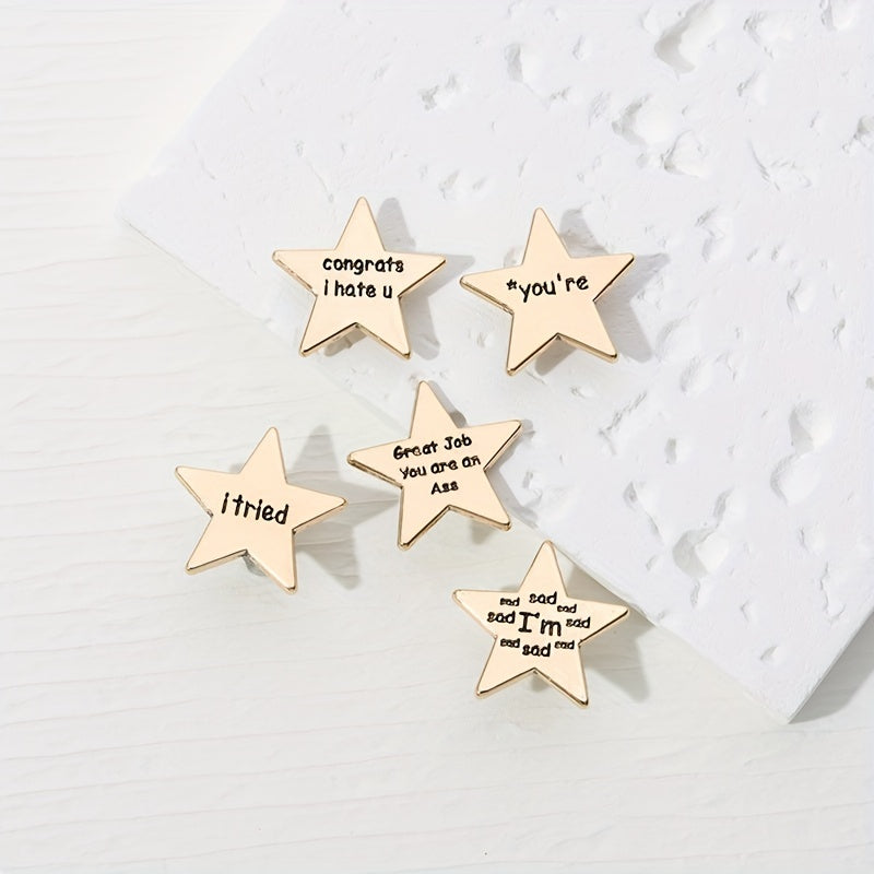 Emotions Enamel Pins Golden Star Brooches Lapel Badges Funny Quotations Jewelry