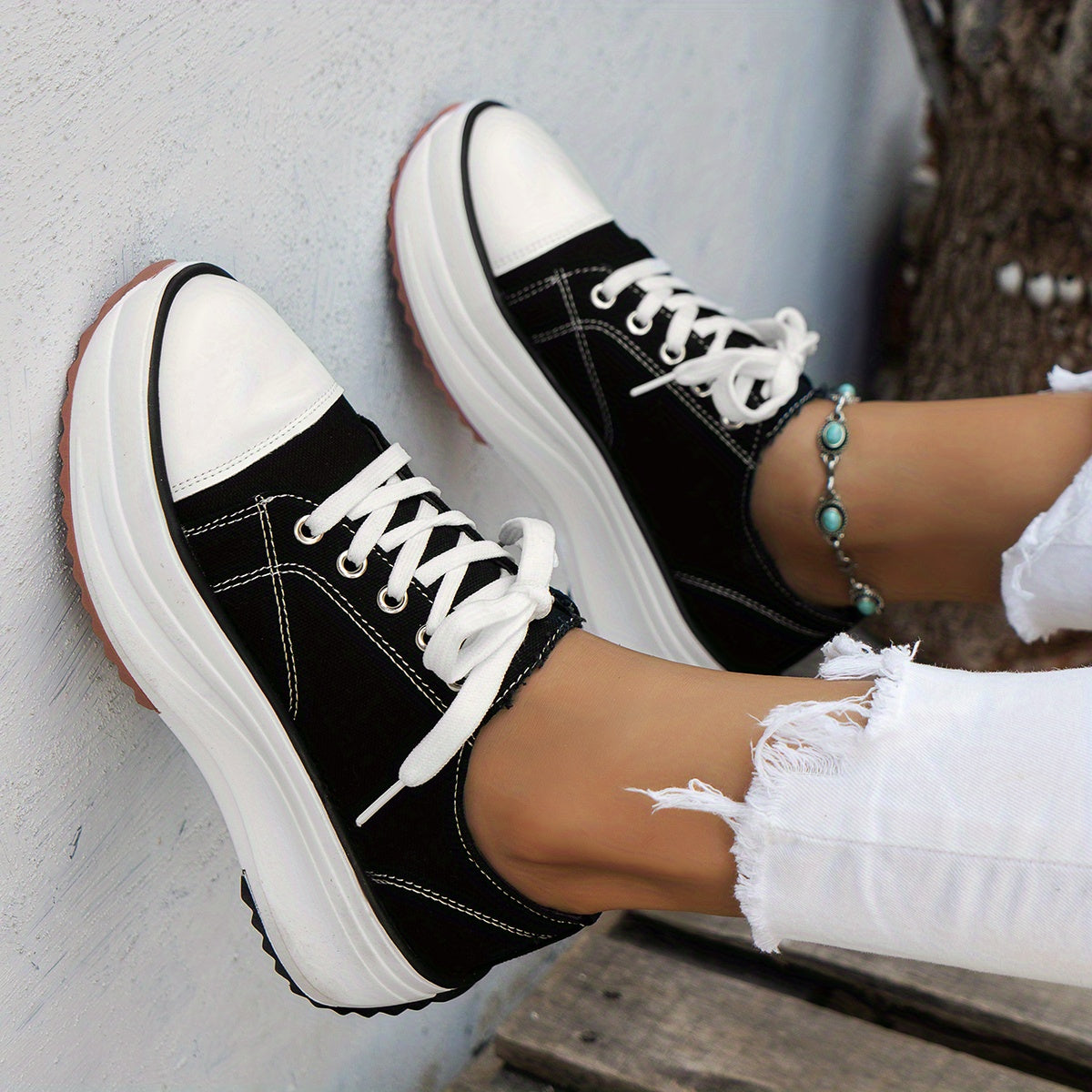 Women's Platform Canvas Shoes Casual Lace Up Outdoor Shoes