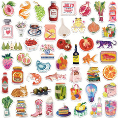 100pcs Retro Food & Fruit Stickers for Bottles Luggage
