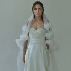 Double Layer Bridal Veil with Floral Edge, Hair Comb Romantic Wedding Accessory