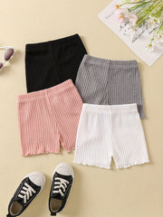 4pcs Girls' Basic Knitted Shorts Set Fringes Casual Stretch Safety Shorts