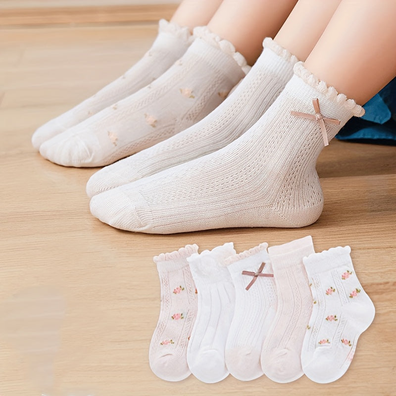 Girls Kids Flowers Pattern Socks Breathable Comfy Socks Spring Summer Children's