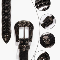 Skull Metal Buckle Belt Bling Rhinestone Western Hip Hop Jeans Pants Belts