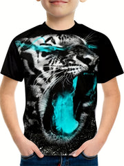 Roaring Leopard 3D Print Tee Tops Boys Round Neck Casual Short Sleeve T shirt