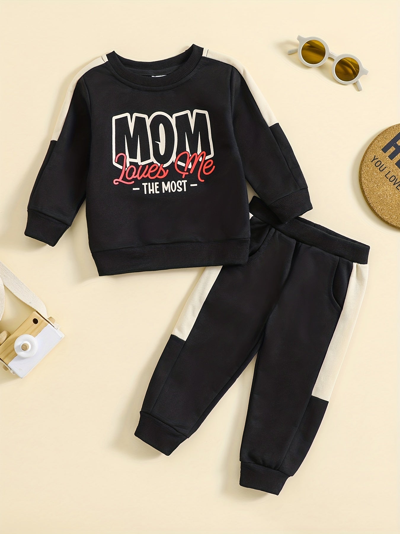 Boys Block Sweatshirt Top Trousers Set for Autumn Winter