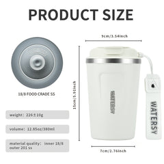 WATERSY 380ml Stainless Steel Coffee Mug with Lid and Strap