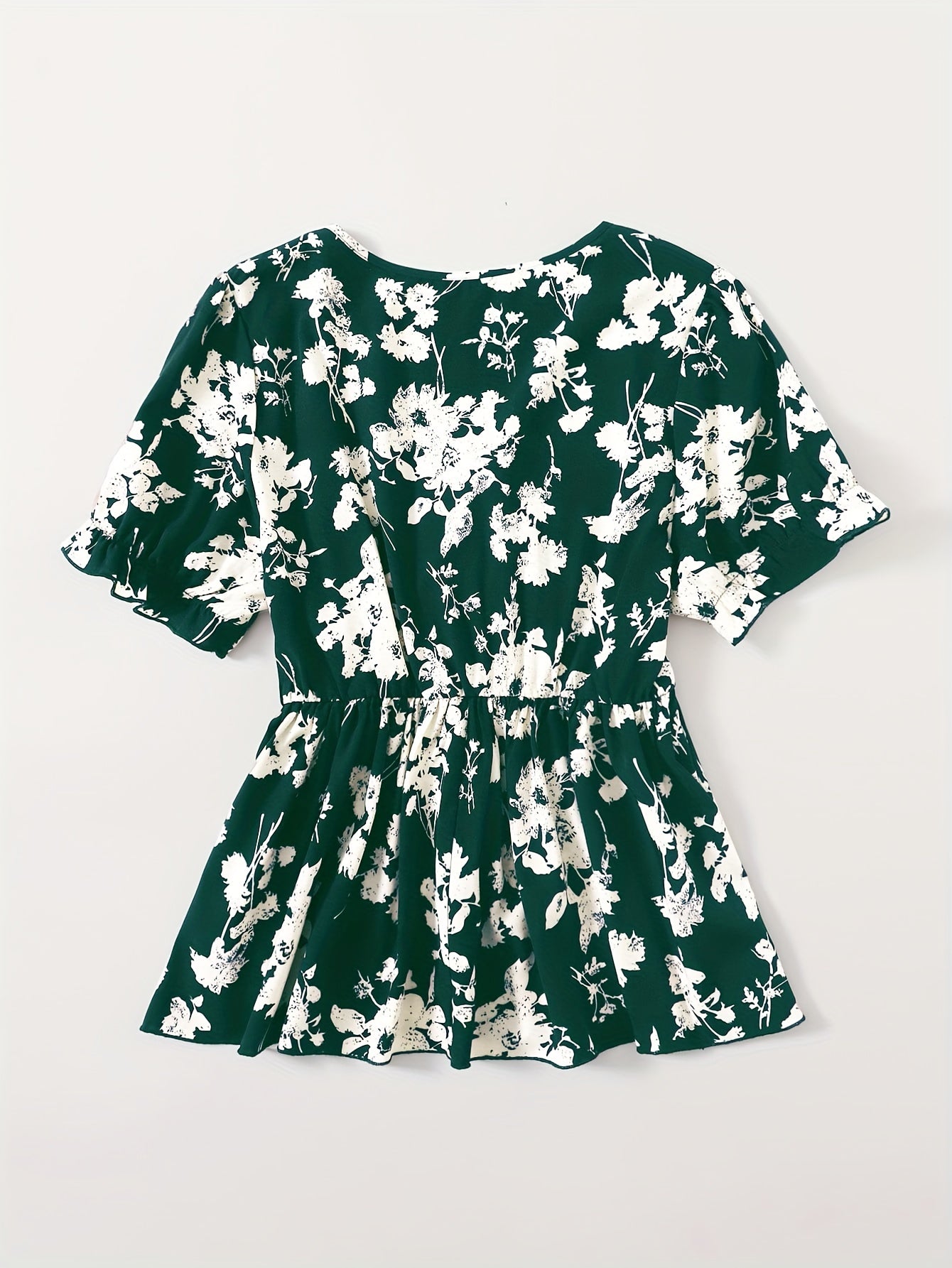  Floral Print Tie Front Short Sleeve V Neck Blouse