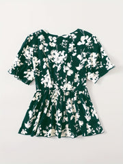  Floral Print Tie Front Short Sleeve V Neck Blouse