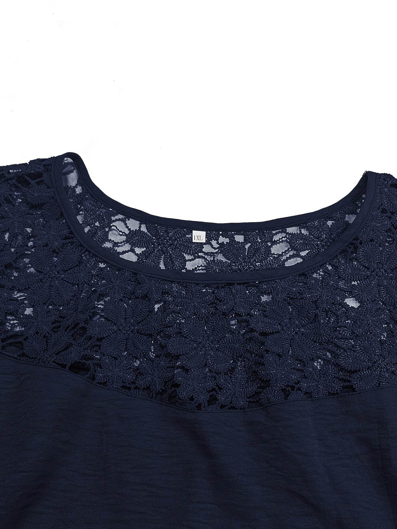  Casual Dress Women's Plus Solid Contrast Lace Short Sleeve Dress