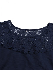  Casual Dress Women's Plus Solid Contrast Lace Short Sleeve Dress