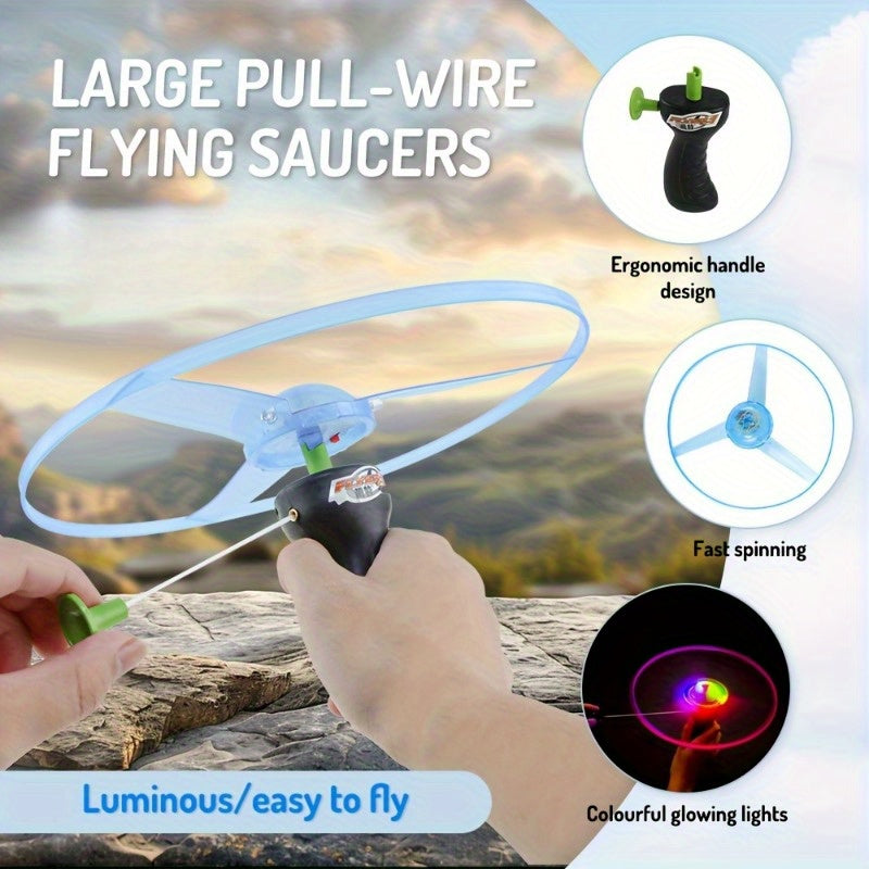 Flashing Flying Disc with Launch Rod & Cable Outdoor Flying Toy