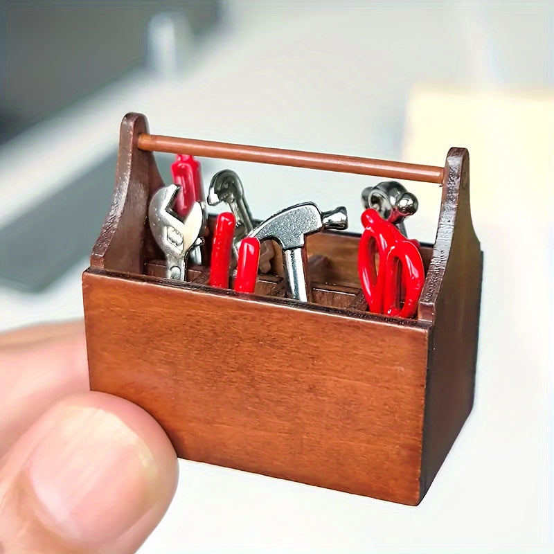 8 Pcs Mini Wooden Toolbox Metal Alloy Tool