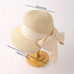 Bowknot Ribbon Sun Hat Wide Brim UV Protection Straw Hats Classic Summer