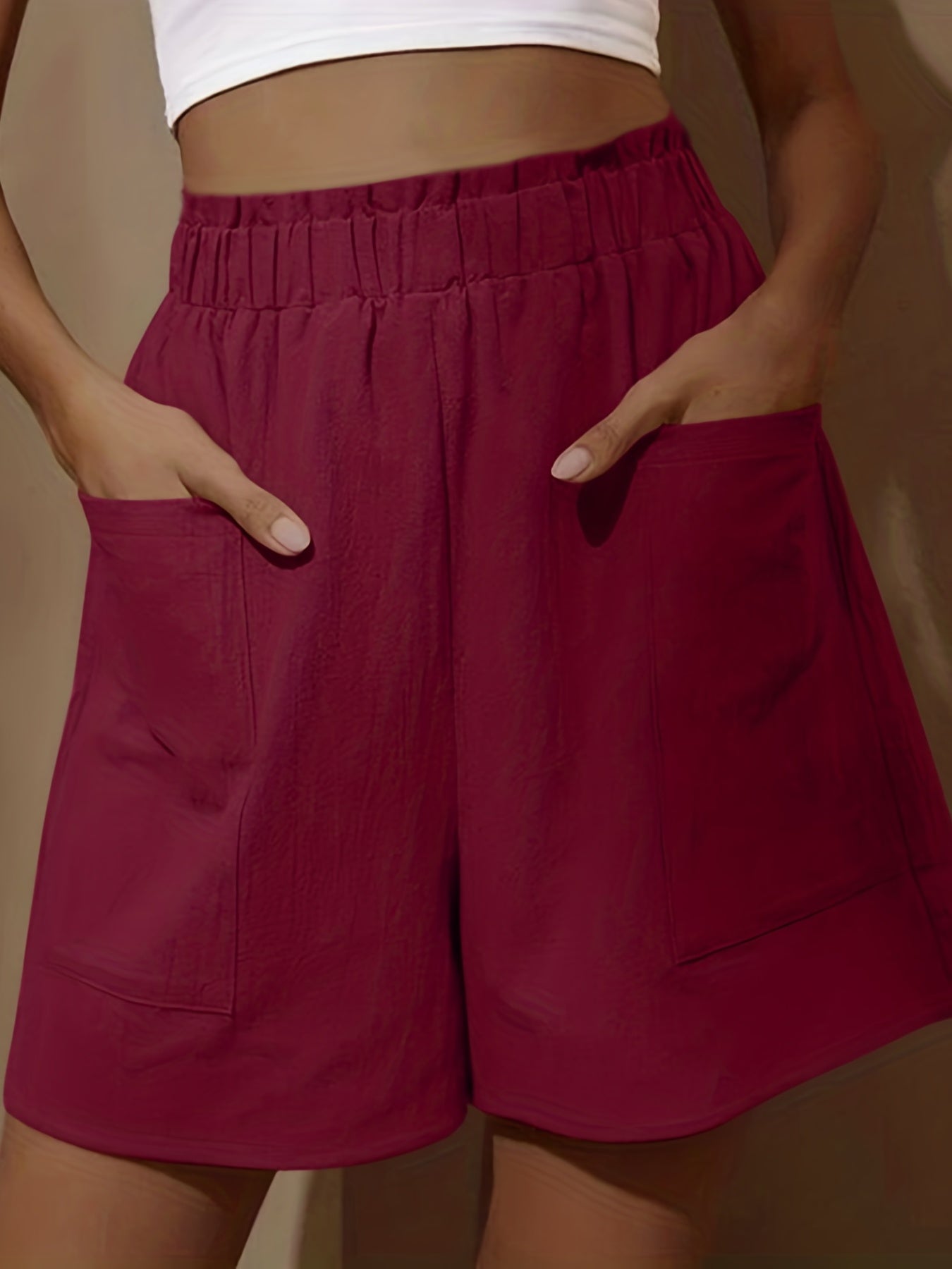 Boho Smocked Shorts Elastic High Waist Ruffle Trim with Pockets