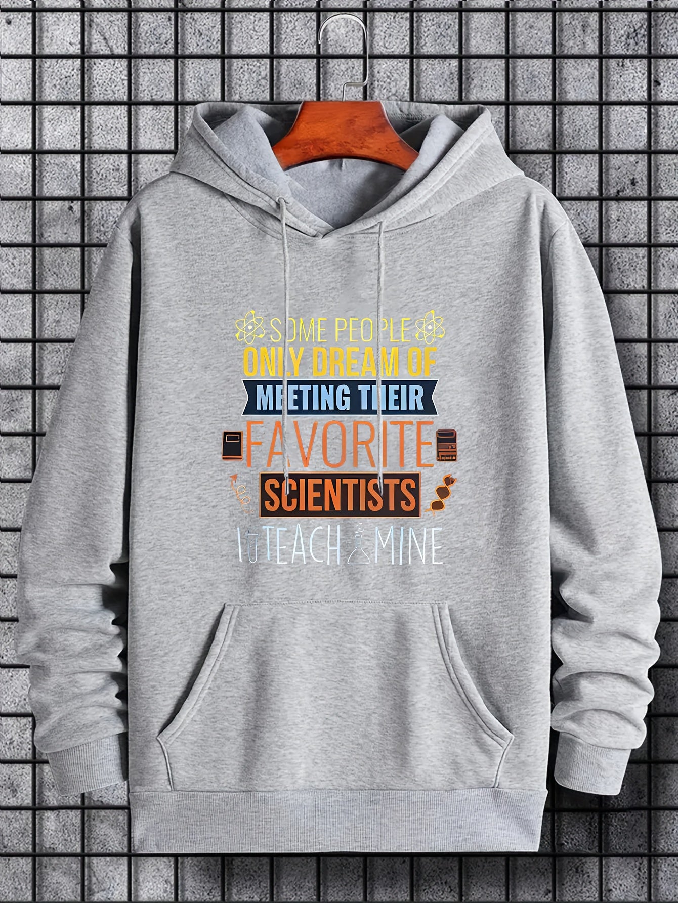 Men's Scientists Print Hoodie Casual Drawstring Sweatshirt
