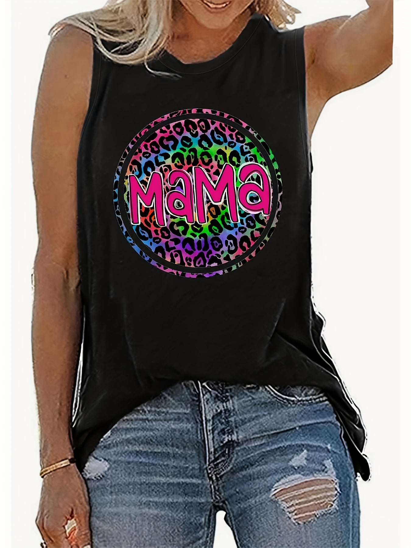 Leopard Letter Print Tank Top for Summer Women's Clothing