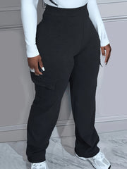 Plus Size High Rise Stretch Straight Leg Trousers With Pockets