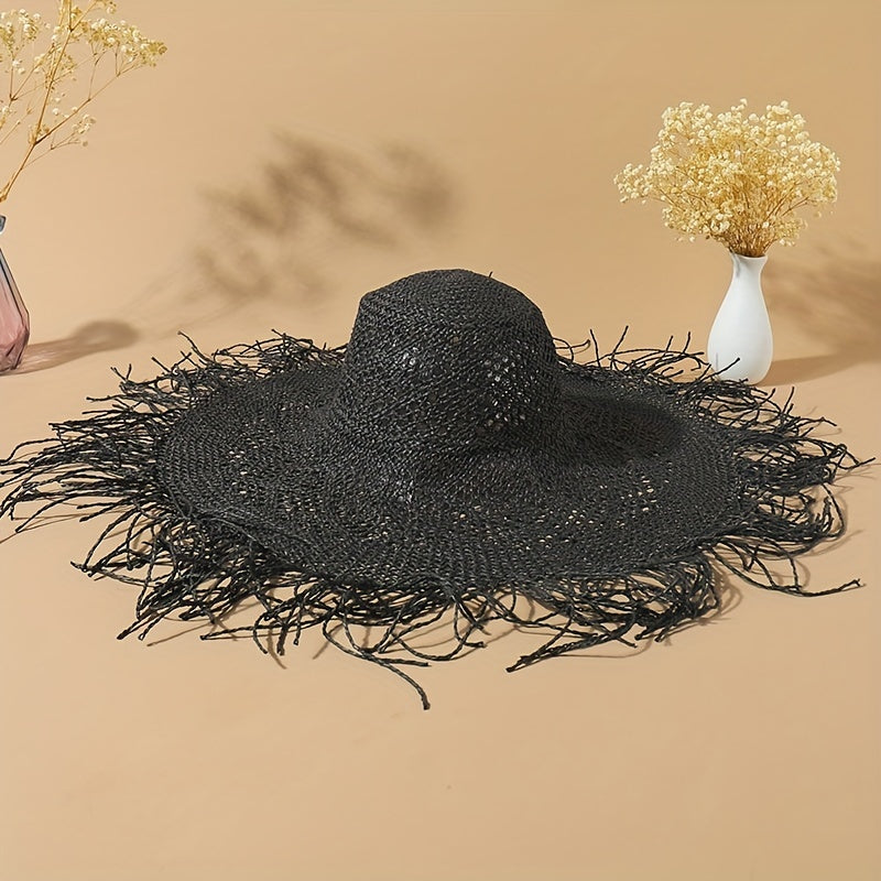 Boho Oversized Straw Sun Hat Raw Brim Beach Hats For Women Summer
