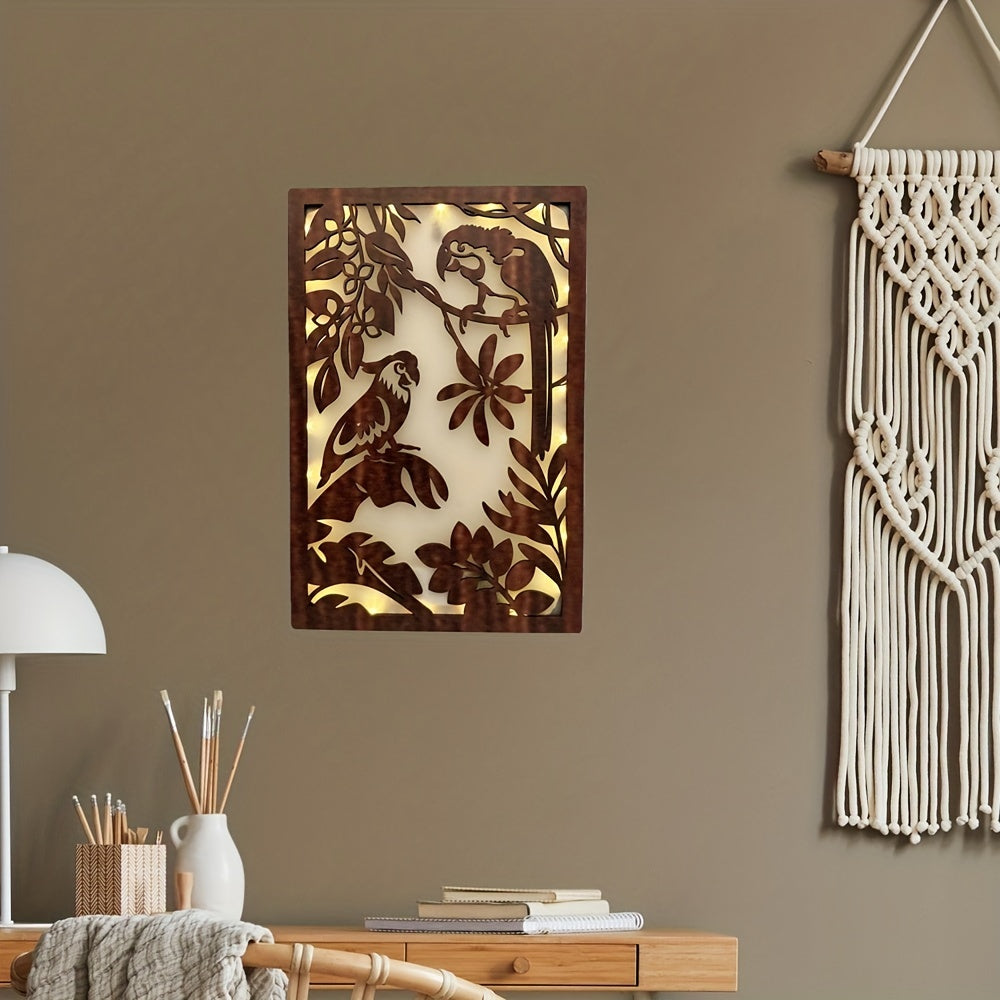 LED Lights Wooden Wall Hanging Flower And Bird Series Decor