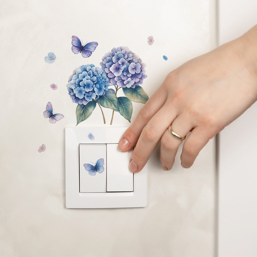 Purple Hydrangea Butterfly Switch Sticker for Bedroom and Living Room Decor