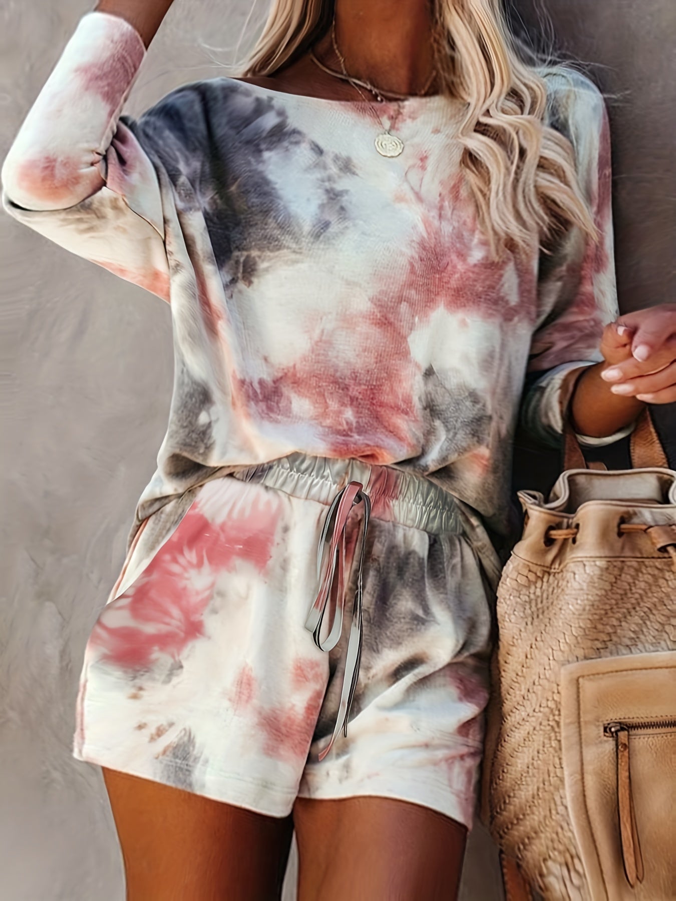 Tie Dye Long Sleeve Top & Shorts Set