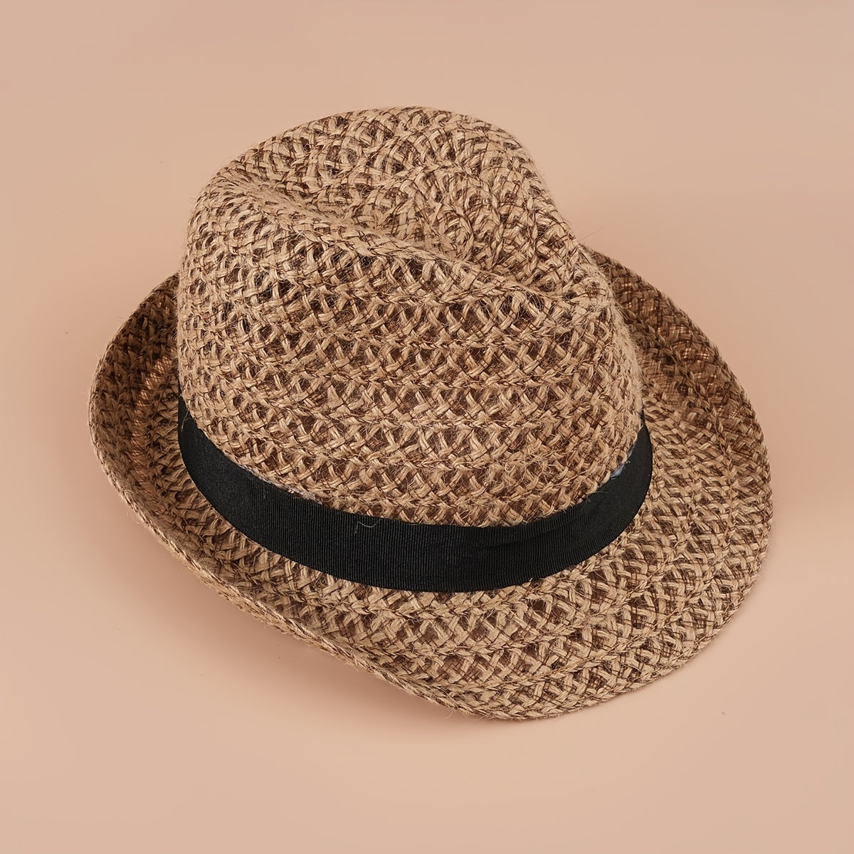 British Style Khaki Fedora Cap Vintage Straw Jazz Hat