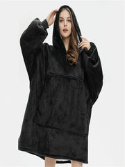  Winter Fleece Hooded Robe with Pockets