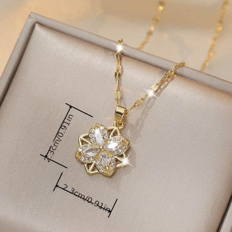 Girl's Fashionable Rotating Clover Necklace Titanium Steel Chain Wedding Gift