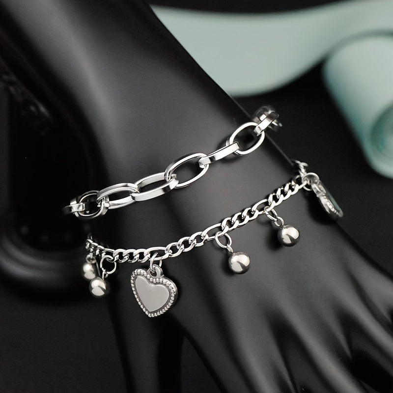 Men's Double Layer Bracelet with Heart Pendant
