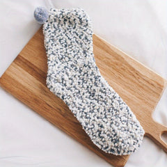 Fuzzy Pompom Socks Thick Cozy Floor Stockings