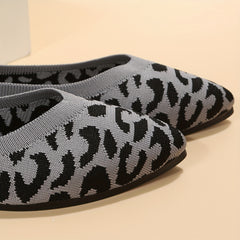Leopard Knit Slip-On Ballet Shoes Soft Sole Non-Slip Flat Comfy Outdoor Shoes