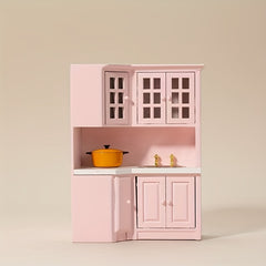1:12 Scale Pink Dollhouse Kitchen Set with Cabinets, Sink, and Countertop Combo