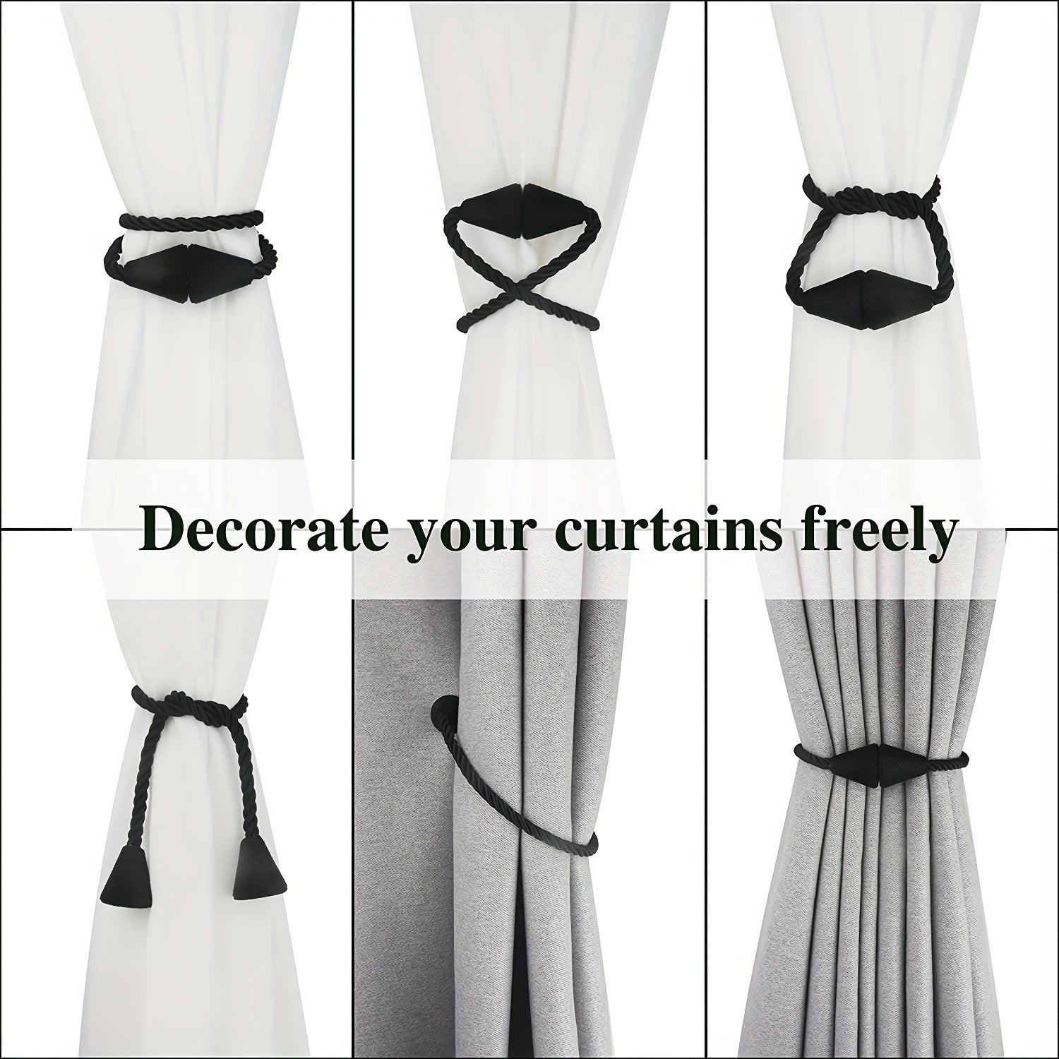 2pcs Magnetic Curtain Tiebacks Weave Holdbacks Easy to Use Stylish Home Decor