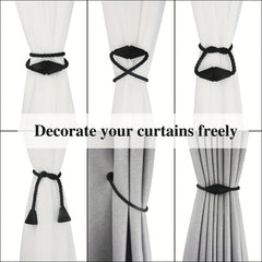2pcs Magnetic Curtain Tiebacks Weave Holdbacks Easy to Use Stylish Home Decor
