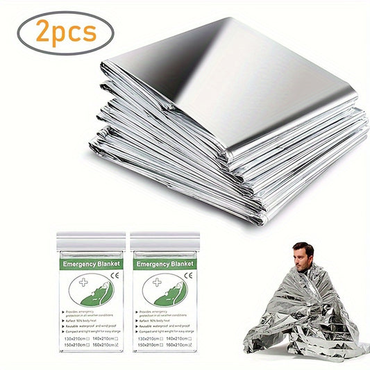 2pcs Camping First Aid Foil Blankets Insulated Waterproof Windproof