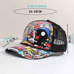 Cartoon Print Baseball Cap Hip Hop Unisex Breathable Mesh Trucker Hat
