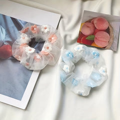 Flower Embroidery Scrunchie Hair Tie Organza Hair Rope Large Accessories