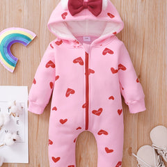 Heart Patterned Baby Jumpsuit for Winter Warmth
