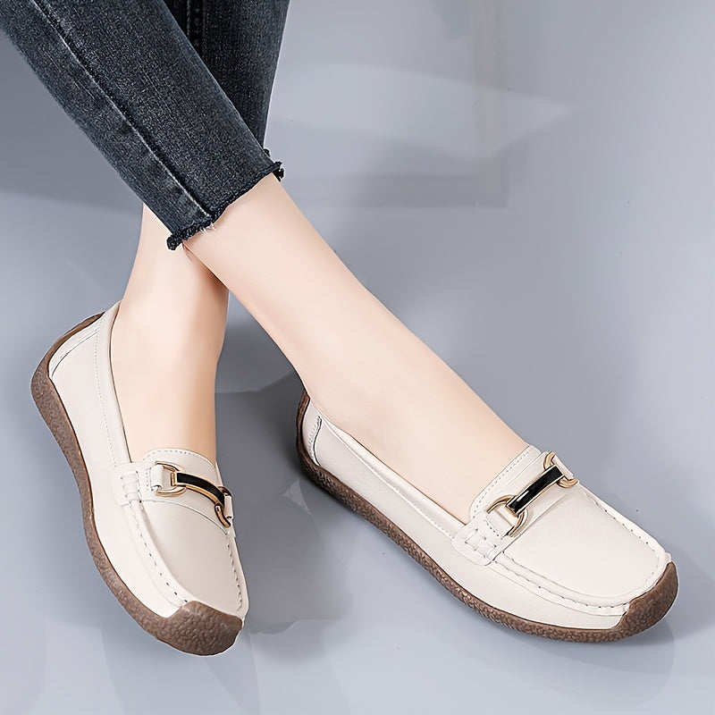 Metal Buckle Decor Loafers Soft & Lightweight Flat Loafers