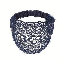 Floral Lace Hair Band Retro Wide Mesh Headdress Headwear Rhinestone Decor