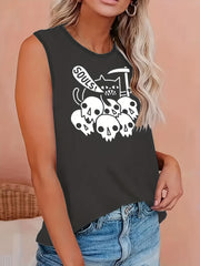  Slogan & Floral Skull Print Tank Top