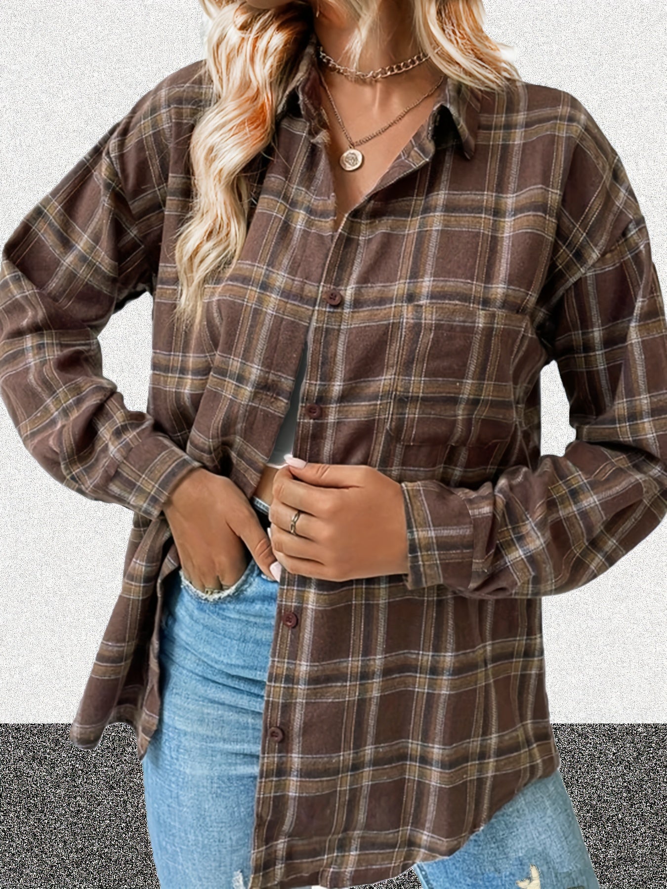  Plaid Print Long Sleeve Button Up Shirt Top