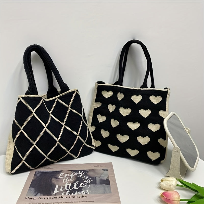 Vintage Woven Tote Bag Women's Casual Handbag & Shoulder Purse