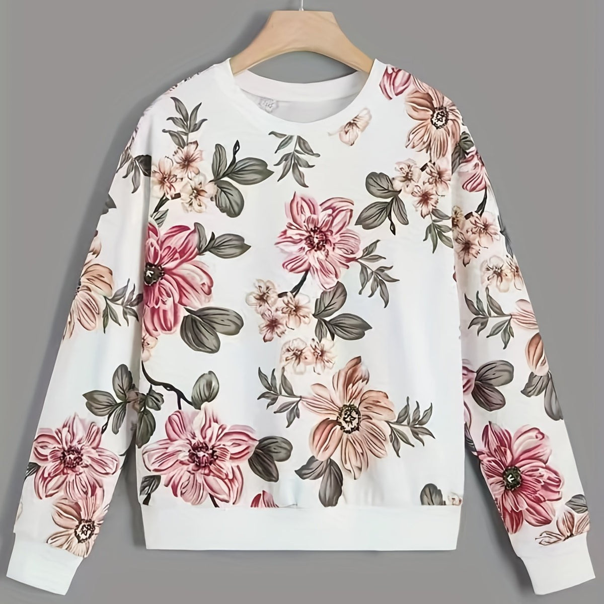 Floral Print Long Sleeve Crew Neck Sweatshirt for Women
