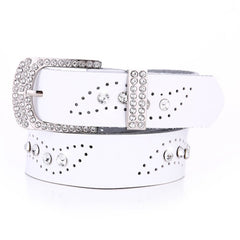 Geometric Hollow Rhinestone Leather Belt