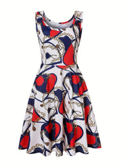  Casual Tank Dress Women's Plus Graphic Print Round Neck Medium Stretch