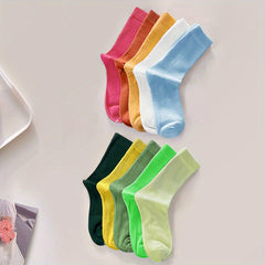 10 Pairs Women's Mid Tube Socks Comfy & Breathable Solid Color Stockings