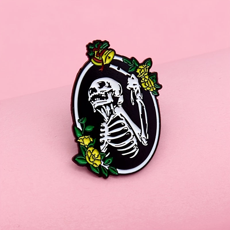 Halloween Skull Yellow Rose Emblem Pin for Party Gift